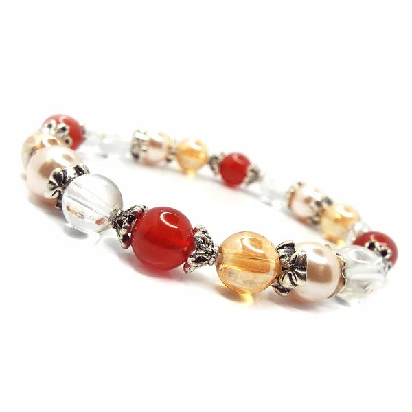 天然石 ブレスレット ゴールデンオーラ *カーネリアン*パール
